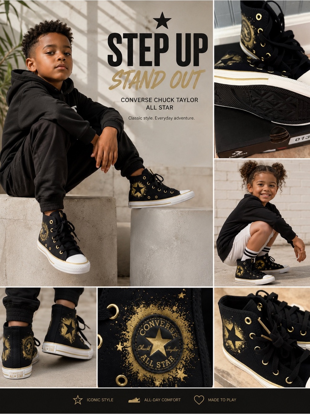 Converse CHUCK TAYLOR Black/Gold/White high top 11C